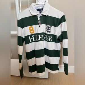 LIKENEW Tommy Hilfiger Green and White Rugby Shirt